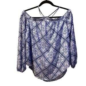 Tart | Off the Shoulder Blouse | Blue Pattern | Sheer with Lining